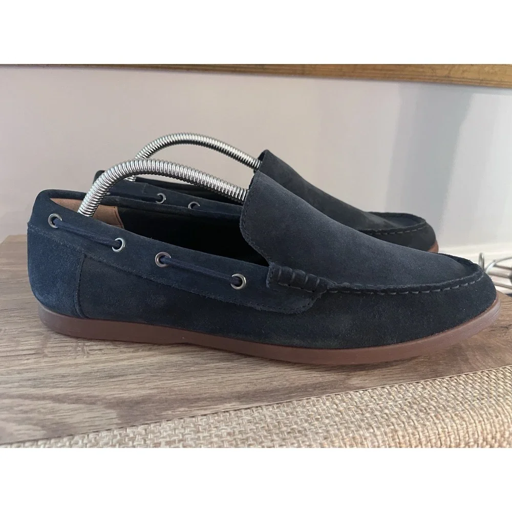 Clark's Navy Blue Suede Loafers Morven Sun Mens Size 10 Boat Shoes Oxford M1